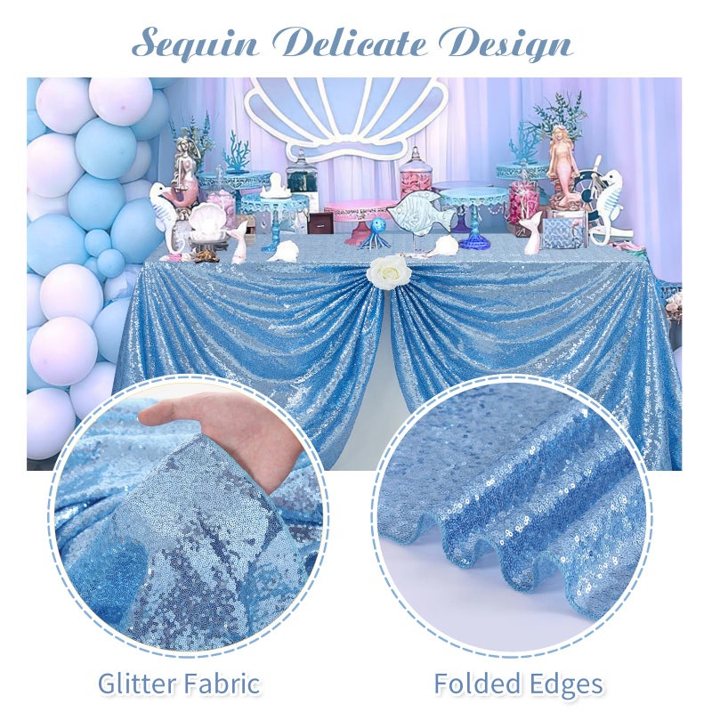 Fanqisi Sequin Table Cloths Baby Blue Glitter Sparkly Tablecloth 50x102 Inches for Baby Shower Wedding Boys Birthday Party Table Decoration - Image 3